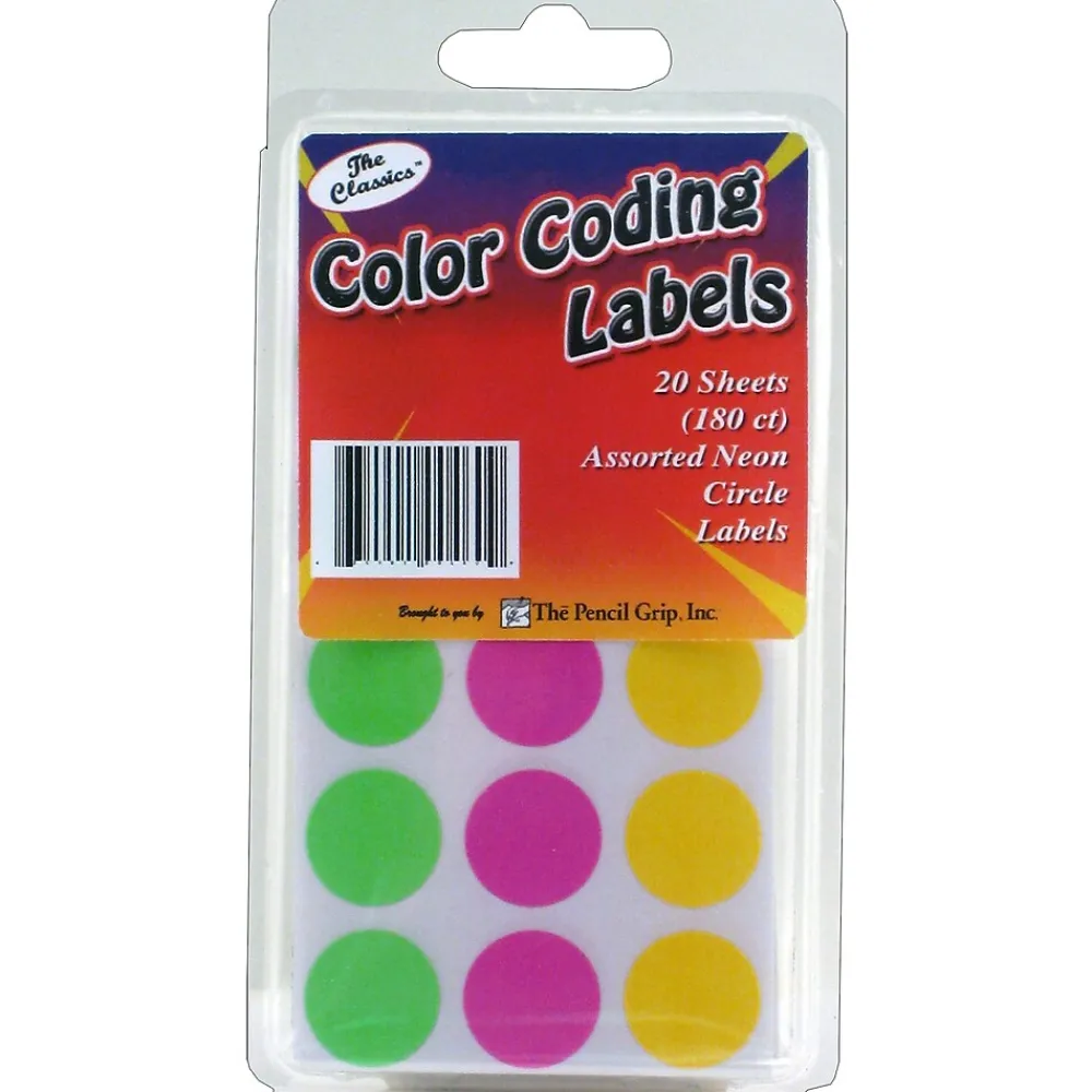 Labels|The Pencil Grip ™ Color Coding Circle Labels, Neon, 180 Per Pack, 12 Packs (TPG460-12)
