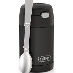 Lunch Totes & Water Bottles|Thermos FUNtainer Stainless Steel Vacuum-Insulated Food Jar with Folding Spoon, 16-Oz., Black Matte (F31101BK6)