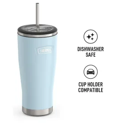 Icon Stainless Steel Vacuum Insulated Tumbler with Straw, 24 oz., Glacier (IS1112GC4)<Thermos New