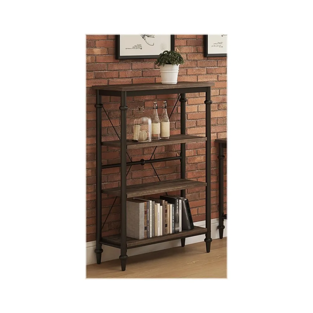 Bookcases*Thomasville Furniture Thomasville Breslyn 3-Shelf 48"H Metal Bookcase, Crosscut Hickory/Black Nickel (SPLS-BRBK-TV)