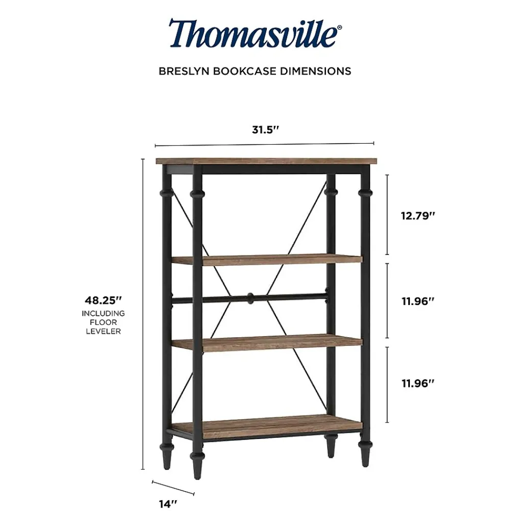 Bookcases*Thomasville Furniture Thomasville Breslyn 3-Shelf 48"H Metal Bookcase, Crosscut Hickory/Black Nickel (SPLS-BRBK-TV)