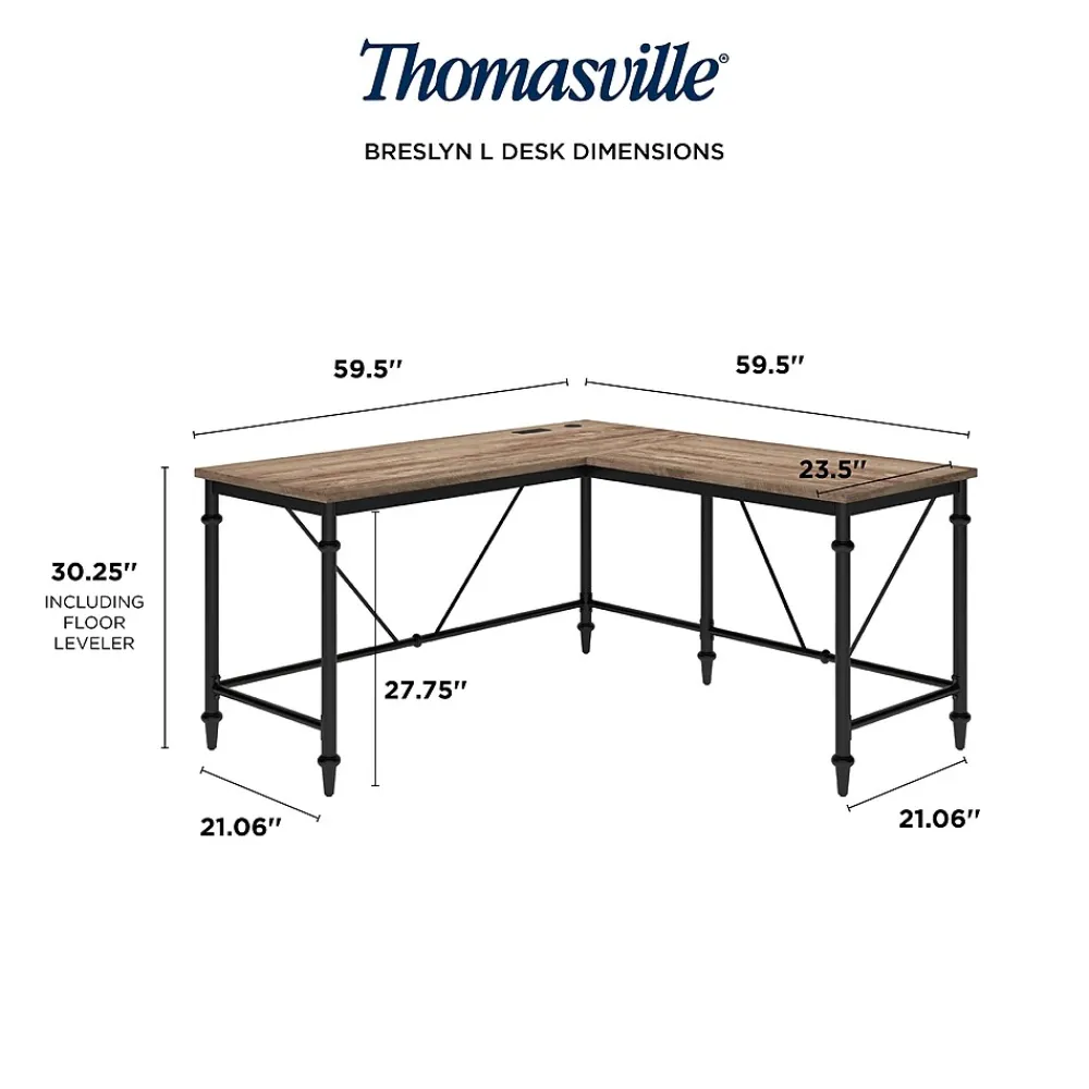 L-Desks*Thomasville Furniture Breslyn 60"W L-Shaped Computer Desk, Crosscut Hickory (SPLS-BRLD-TV)