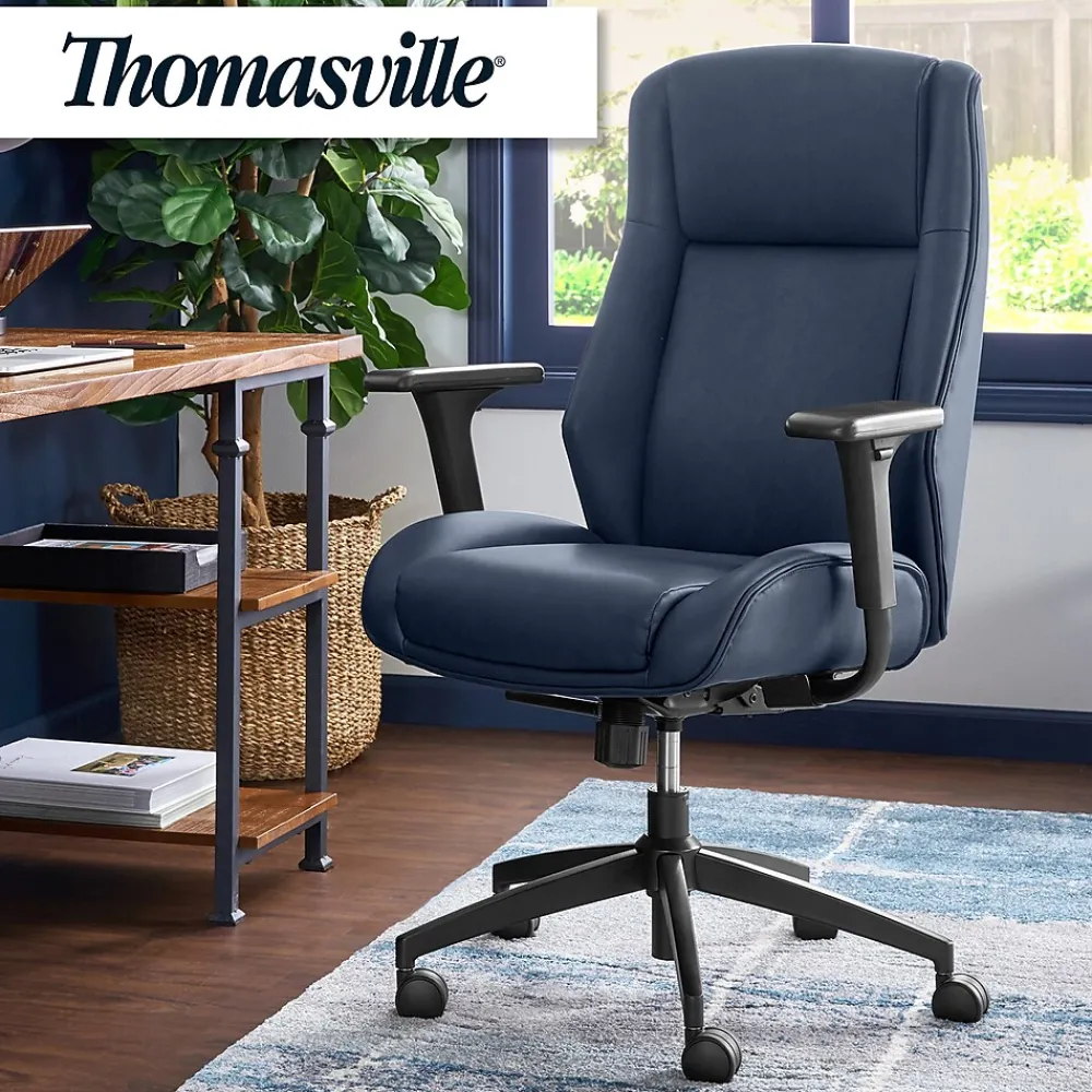 Office Chairs*Thomasville Furniture Darius Ergonomic Bonded Leather Swivel Executive Chair, Navy (51490-NVY)