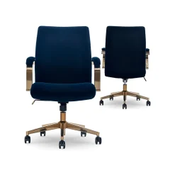 Ergonomic Chairs*Thomasville Furniture Joelle Ergonomic Fabric/Metal Desk Chair, (60068) Blue/Gold