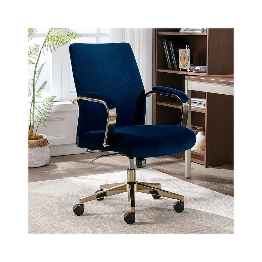 Ergonomic Chairs*Thomasville Furniture Joelle Ergonomic Fabric/Metal Desk Chair, (60068) Blue/Gold