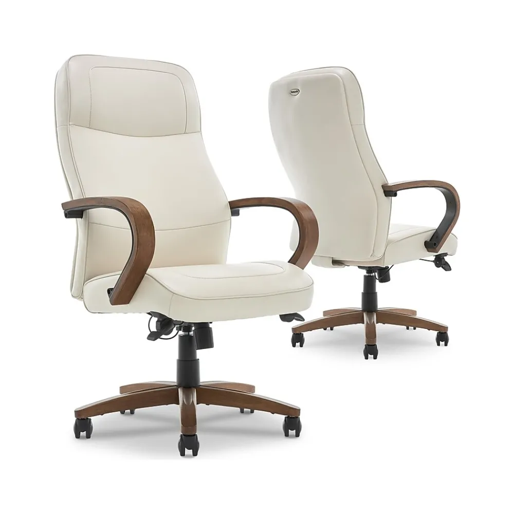 Office Chairs*Thomasville Furniture Lockhart Ergonomic Bonded Leather Swivel Executive Chair, Cream (51494-CRM)