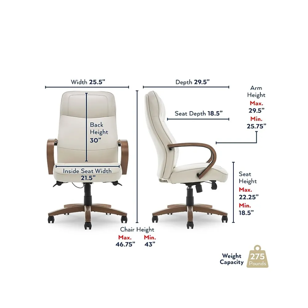 Office Chairs*Thomasville Furniture Lockhart Ergonomic Bonded Leather Swivel Executive Chair, Cream (51494-CRM)