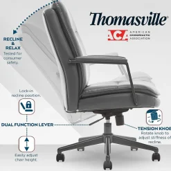 Office Chairs*Thomasville Furniture Upton Ergonomic Bonded Leather Swivel Manager Chair, Gray (51421-GRY)