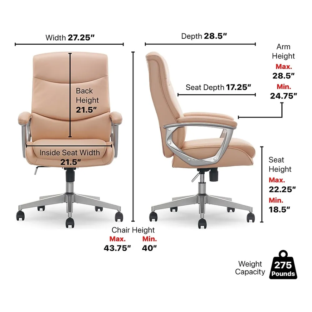 Office Chairs*Thomasville Furniture Thomasville Josephine Ergonomic Bonded Leather Swivel Manager Chair, (60071-BLSH) Blush