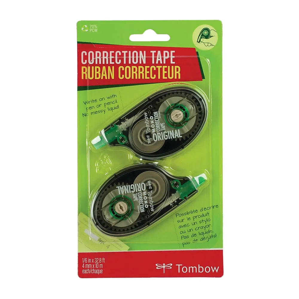 Correction & White-Out|Tombow MONO Original Correction Tape, White, 2/Pack (68627)