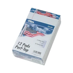 Notepads|TOPS American Pride Notepads, 5" x 8", Narrow Ruled, White, 50 Sheets/Pad, 12 Pads/Pack (TOP 75101)