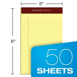 Notepads|TOPS Docket Gold Notepads, 5" x 8", Canary, 50 Sheets/Pad, 12 Pads/Pack