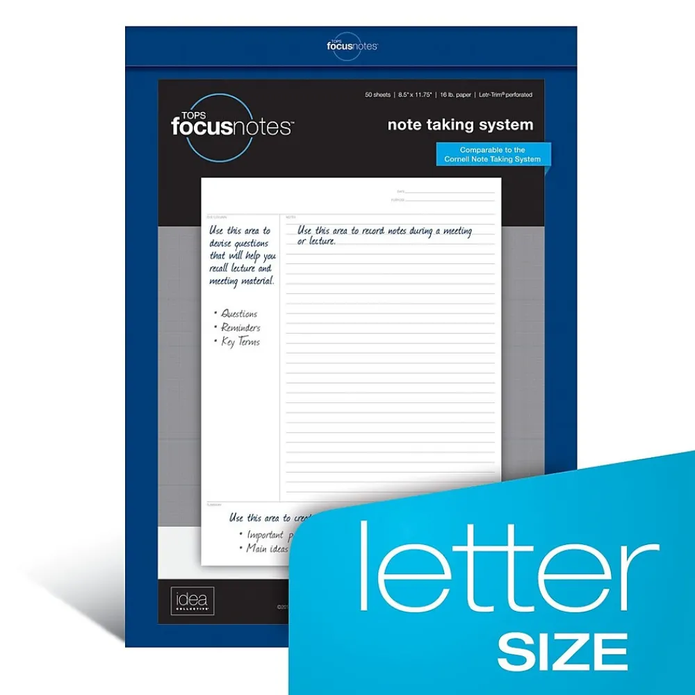Notepads|TOPS FocusNotes Notepad, 8.5" x 11", White, 50 Sheets/Pad (77103)