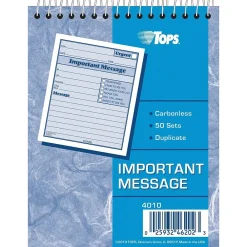 Notepads|TOPS Phone Message Pad, 4-1/4" x 5-1/2", White/Canary, 50 Sheets/Pad (4010)