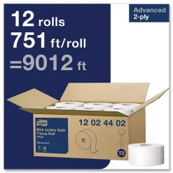 Advanced Mini Jumbo Roll Bath Tissue, Septic Safe, 2-Ply, White, 3.48