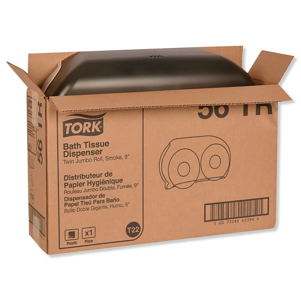 ® Twin Jumbo Roll Bath Tissue Dispenser, 19.29 x 5.51 x 11.83, Smoke/Gray<Tork Hot