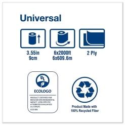 Universal Jumbo Bath Tissue, Septic Safe, 2-Ply, White, 3.48