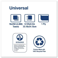 Tork Universal Multifold Hand Towel, 9.13 x 9.5, Natural, 250/Pack,16 Packs/Carton (TRKMK530A)