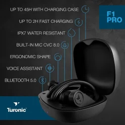 Treblab Turonic F1 Pro Wireless Earbuds, Black (F1-PRO-B)