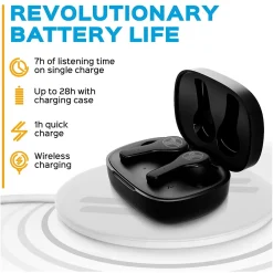 WX8 True Wireless IPX8 Waterproof Earbuds, Bluetooth, Black<Treblab