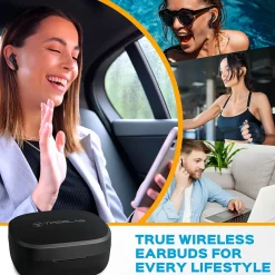 WX8 True Wireless IPX8 Waterproof Earbuds, Bluetooth, Black<Treblab