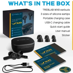 WX8 True Wireless IPX8 Waterproof Earbuds, Bluetooth, Black<Treblab