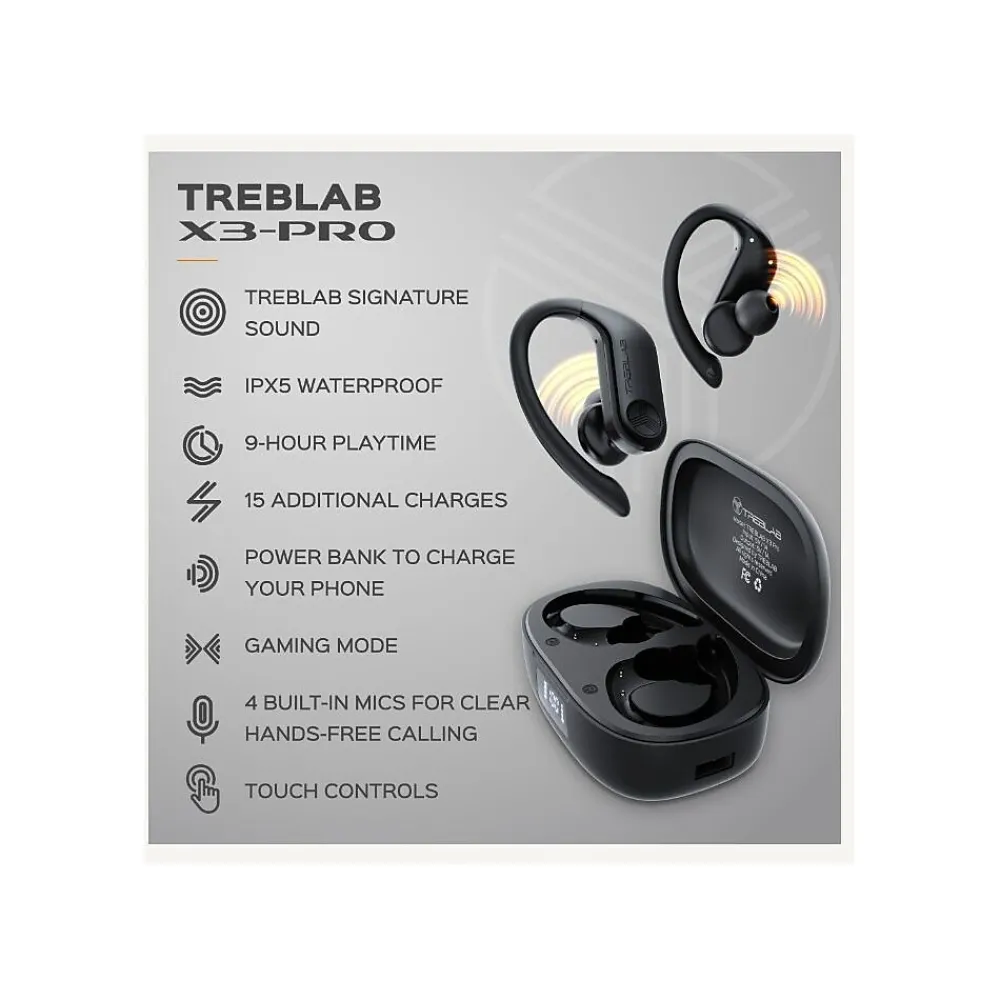 X3 Pro Wireless Noise Canceling Earbuds, Bluetooth, Black (X3-PRO-B)<Treblab Best