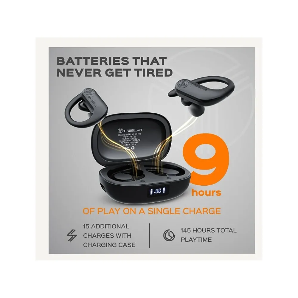 X3-Pro Bluetooth Wireless Earbuds with Earhooks, Charging Case (X3-PRO-W)<Treblab Best