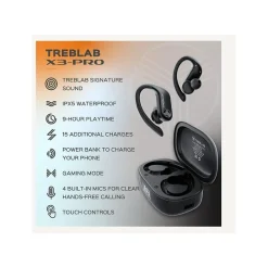X3-Pro Bluetooth Wireless Earbuds with Earhooks, Charging Case (X3-PRO-W)<Treblab Best