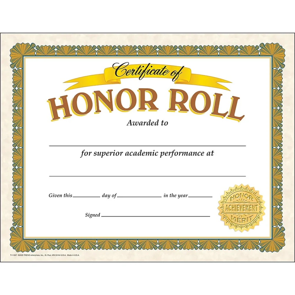 Awards & Certificates*Trend Enterprises TREND Honor Roll Classic Certificates, 30 Per Pack, 6 Packs (T-11307-6)