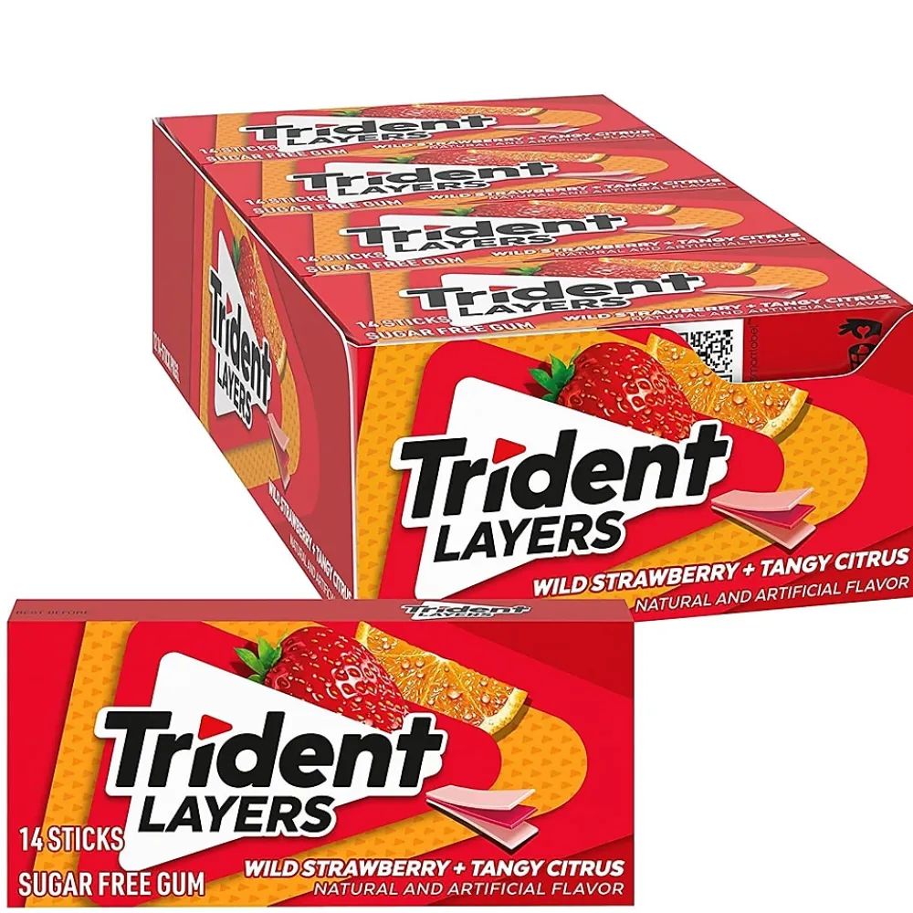 Trident Layers Sugar Free Wild Strawberry & Tangy Citrus Gum, 14 Pieces/Pack, 12/Box (AMC60001)