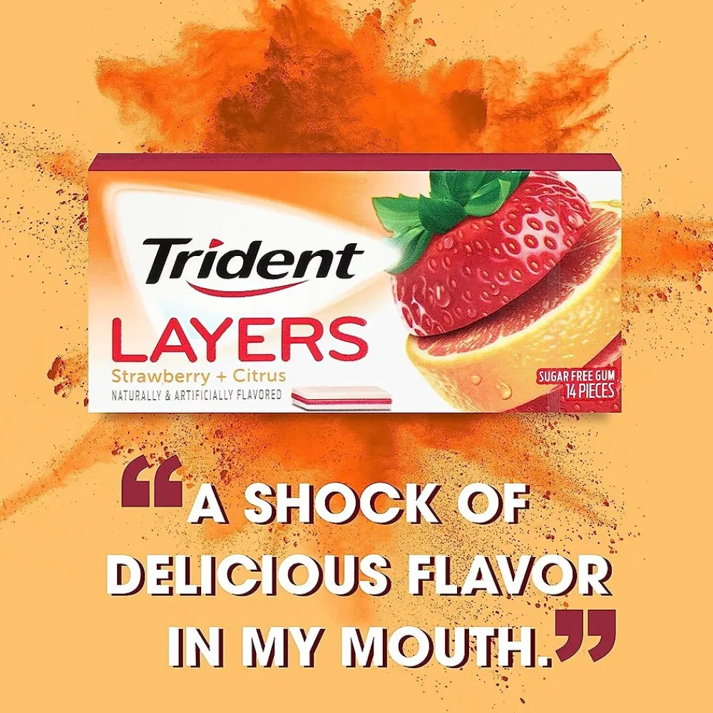 Trident Layers Sugar Free Wild Strawberry & Tangy Citrus Gum, 14 Pieces/Pack, 12/Box (AMC60001)