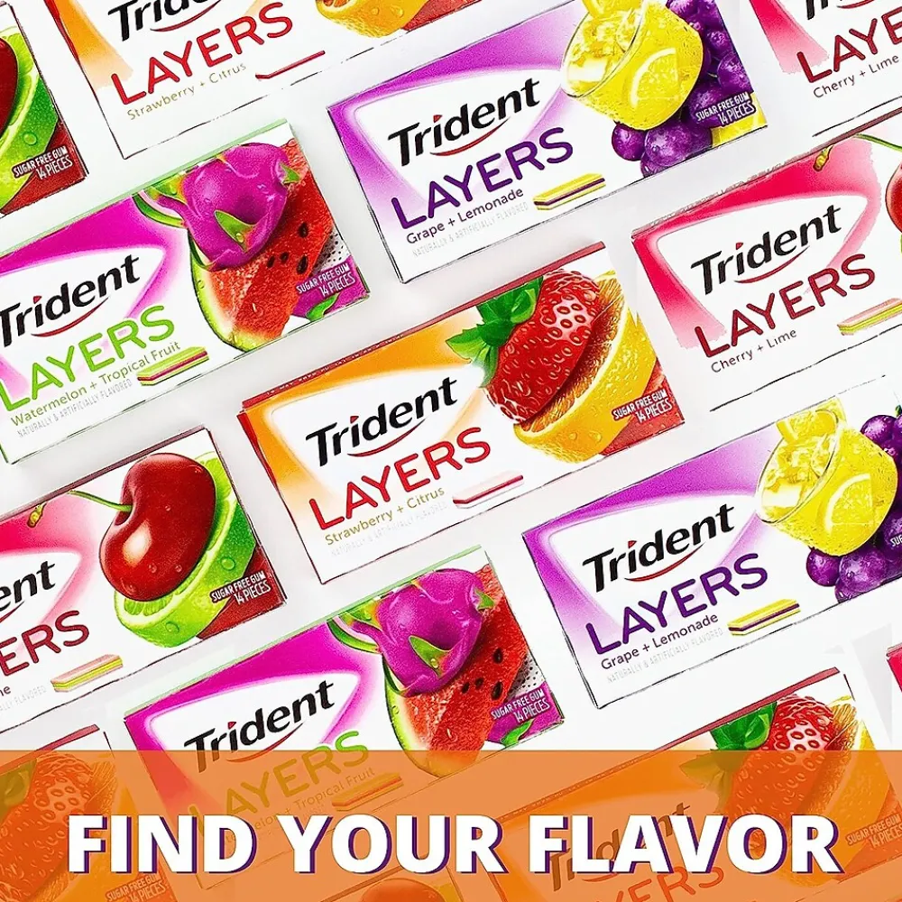 Trident Layers Sugar Free Wild Strawberry & Tangy Citrus Gum, 14 Pieces/Pack, 12/Box (AMC60001)