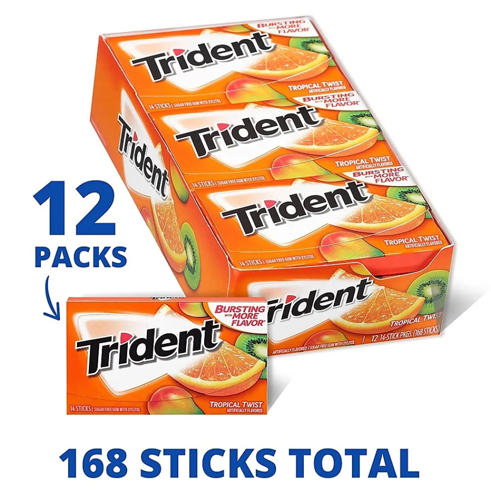 Trident Sugar Free Tropical Twist Gum, 14 Pieces/Pack, 12/Box (MOZ01110)