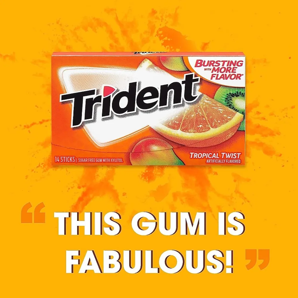 Trident Sugar Free Tropical Twist Gum, 14 Pieces/Pack, 12/Box (MOZ01110)