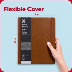 Journals|TRU RED ™ 8” x 10” Large Flexible Cover Narrow Ruled Journal, Cognac (TR61953)