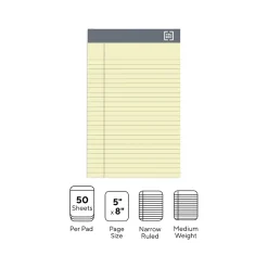 Notepads|TRU RED ™ Notepad, 5" x 8", Narrow Ruled, , 50 Sheets/Pad, 6 Pads/Pack (TR57357) Canary