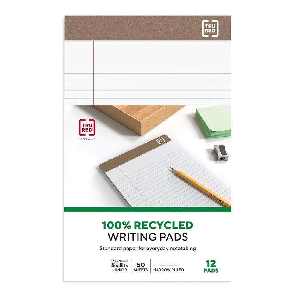 Notepads|TRU RED ™ Notepad, 5" x 8", Narrow Ruled, , 50 Sheets/Pad, Dozen Pads/Pack (TR58181) White
