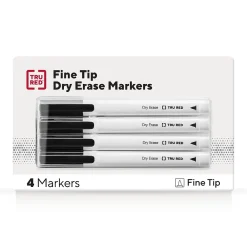 Markers|TRU RED ™ Pen Dry Erase Markers, Fine Tip, Black, 4/Pack (TR61460/TR54560)