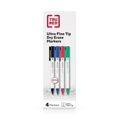 Markers|TRU RED ™ Pen Dry Erase Markers, Ultra Fine Tip, Assorted, 4/Pack (TR61458/TR57422)