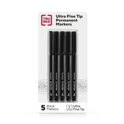 Markers|TRU RED ™ Pen Permanent Markers, Ultra Fine Tip, Black, 5/Pack (TR54525)