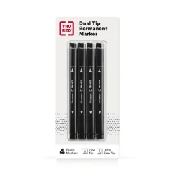 Markers|TRU RED ™ Pen Permanent Markers, Twin Tip, , 4/Pack (TR57829) Black