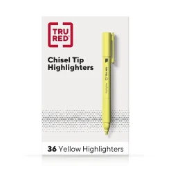 Highlighters|TRU RED ™ Pocket Stick Highlighter with Grip, Chisel Tip, Yellow, 36/Pack (TR54582)