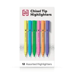 Highlighters|TRU RED ™ Pocket Stick Highlighter with Grip, Chisel Tip, Assorted, 12/Pack (TR54586)