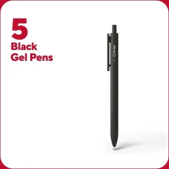 Pens|TRU RED ™ Retractable Quick Dry Gel Pen, Medium Point, 1.0mm, Black, 5/Pack (TR56952)