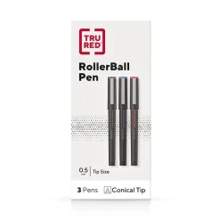 Pens|TRU RED ™ Rollerball Pens, Fine Point, Assorted Colors, 3/Pack (TR58251)