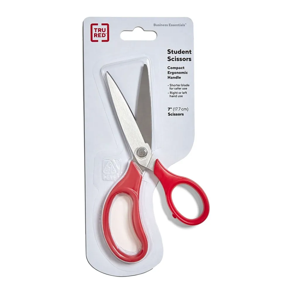 Scissors|TRU RED ™ Student 7" Stainless Steel Scissors, Straight Handle, Right & Left Handed, Assorted Colors (TR55048)