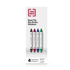 Markers|TRU RED ™ Tank Dry Erase Markers, Twin Tip, Assorted, 4/Pack (TR61439/TR57838)