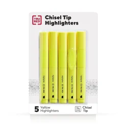 Highlighters|TRU RED ™ Tank Highlighter with Grip, Chisel Tip, Yellow, 5/Pack (TR54577)