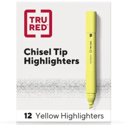 Highlighters|TRU RED ™ Tank Highlighter with Grip, Chisel Tip, Yellow, Dozen (TR54579)